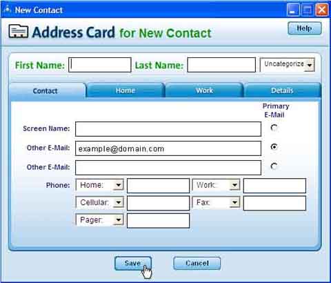 Address Card for New Contact Sreen