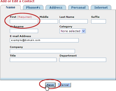 Add or Edit a Contact Screen