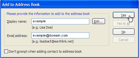 Add to Address Book Screen