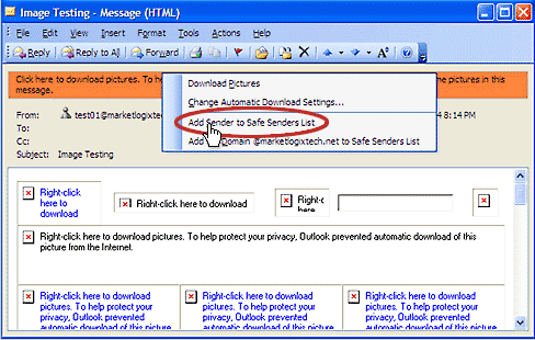 Add Sender to Safe Senders List